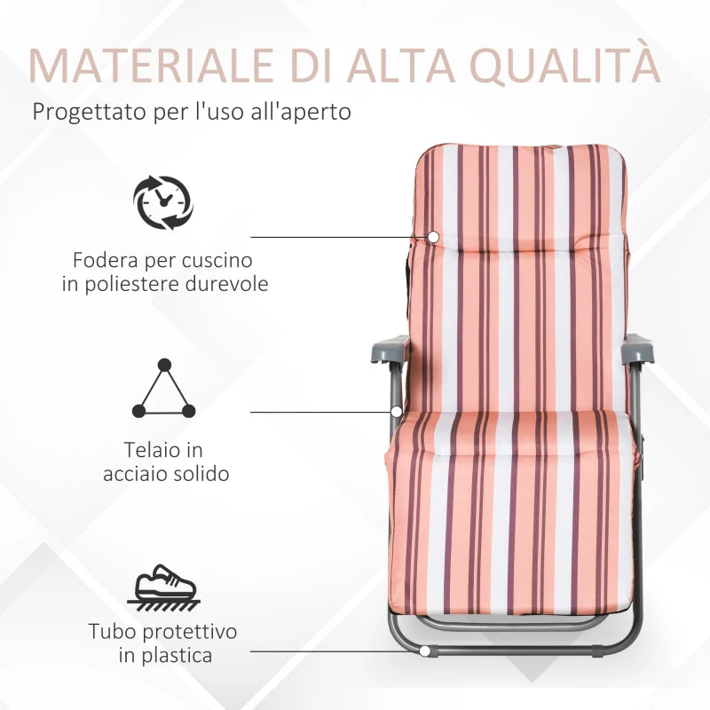 Outdoor Deck Chair Set of 2, 5-Position Reclining with Cushion, 60x75x102cm Grey Orange - Borge' Group Limited