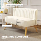 2-Seater Sofa in Linen-Effect Fabric without Armrests with Wooden Legs, 117x56.5x77 cm, Cream White