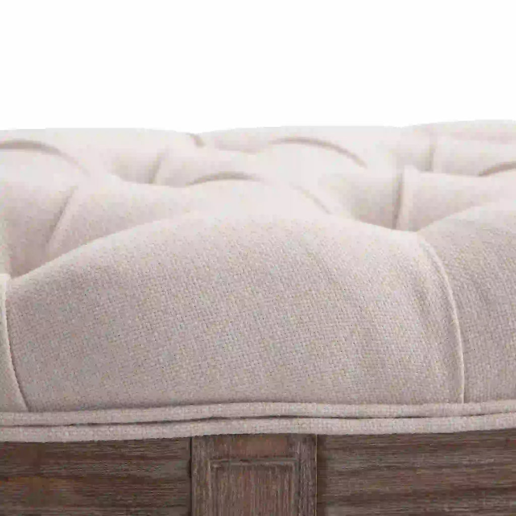 Chesterfield Style Semi-Circular Bed End Bench with Wooden Frame and Upholstery, Beige, 140.5x51x48cm