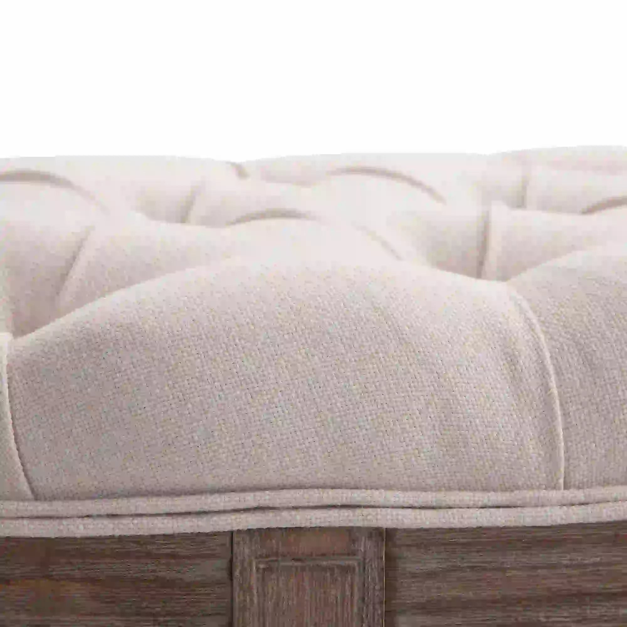 Chesterfield Style Semi-Circular Bed End Bench with Wooden Frame and Upholstery, Beige, 140.5x51x48cm