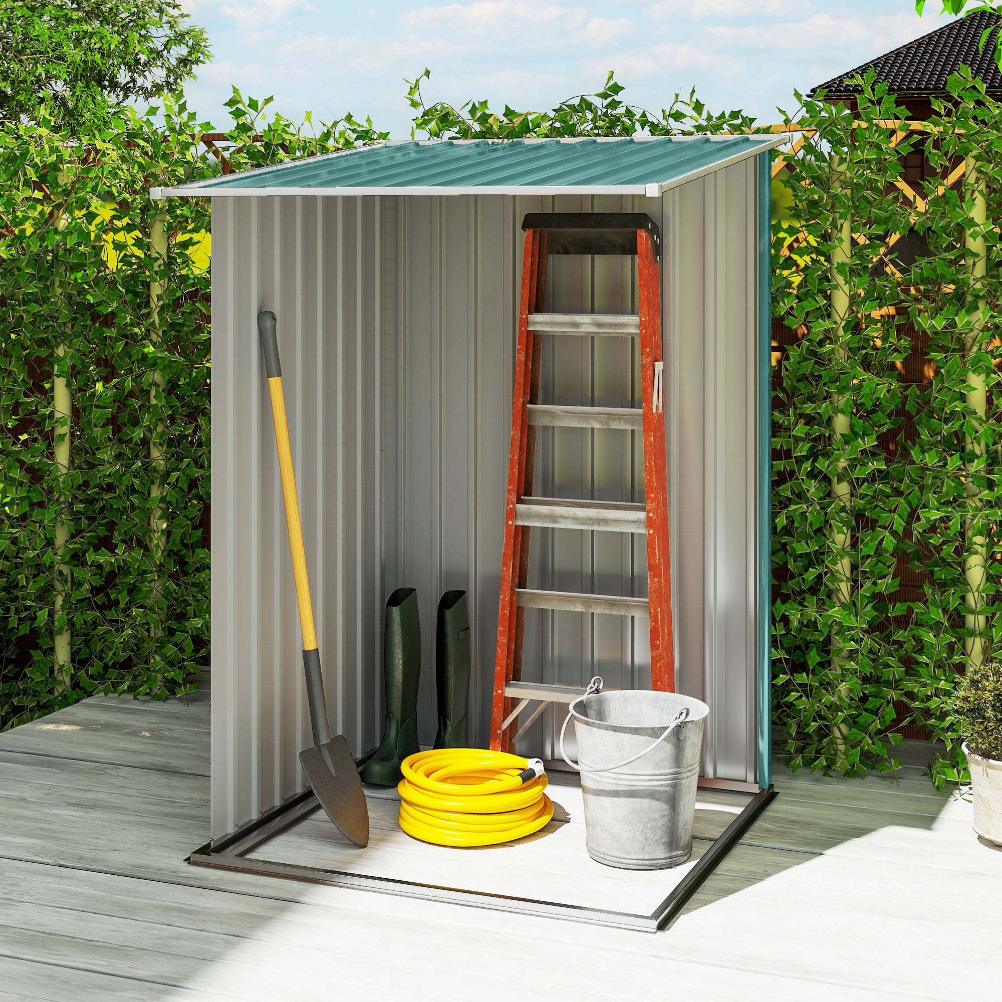 Galvanized Steel Garden Shed with Door, 100x103x160cm, Green