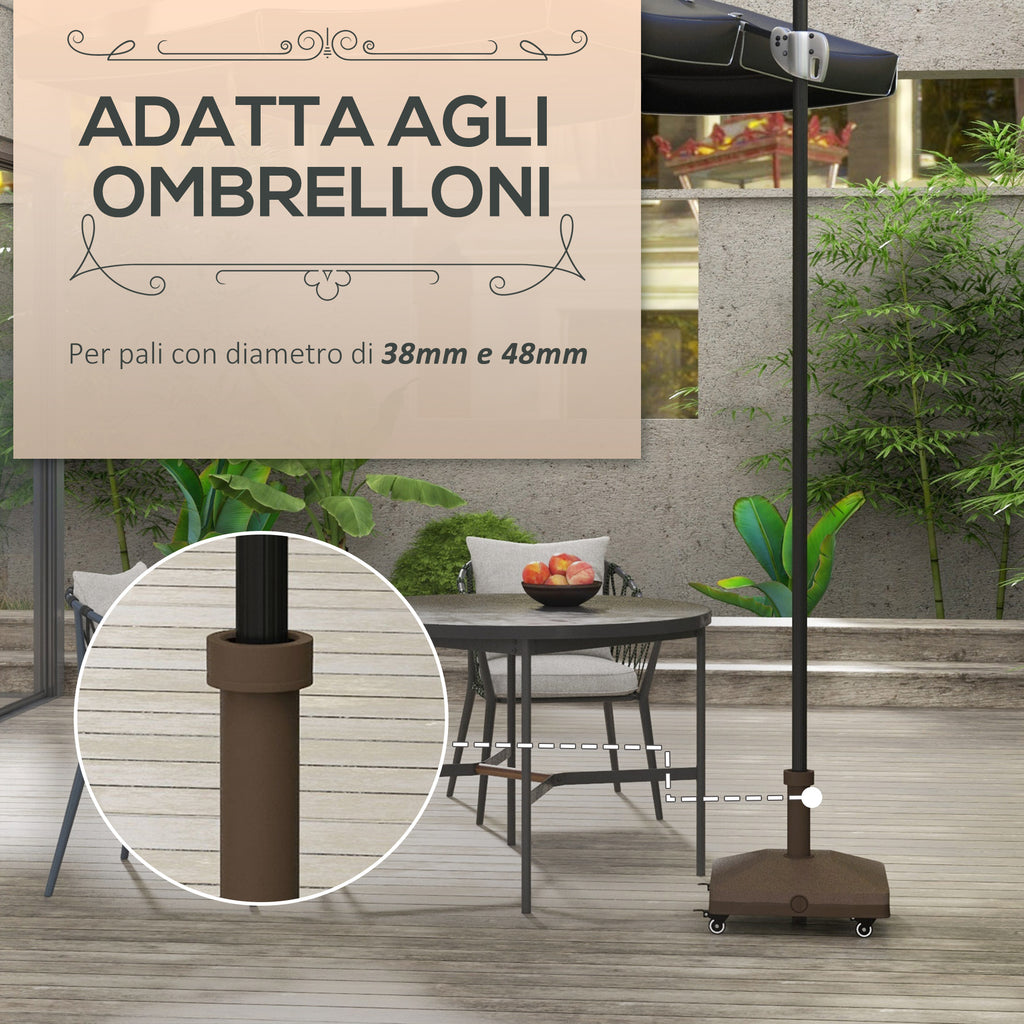 Umbrella Base with Wheels Fillable up to 20 kg for Ø22-38 mm Poles, 45x45x39 cm, Brown