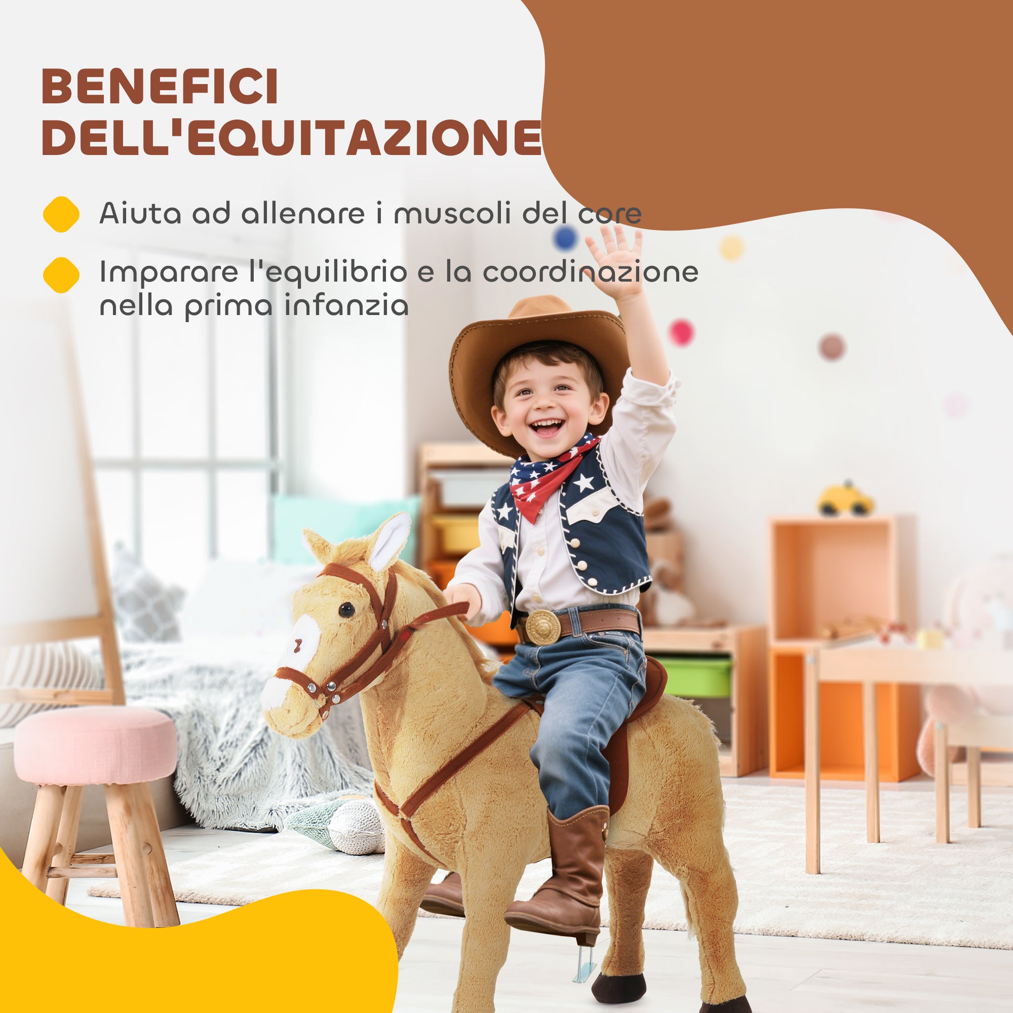 Toy Horse with Realistic Sounds, Saddle, Bridle and Footrest, 85x28x60 cm, Beige