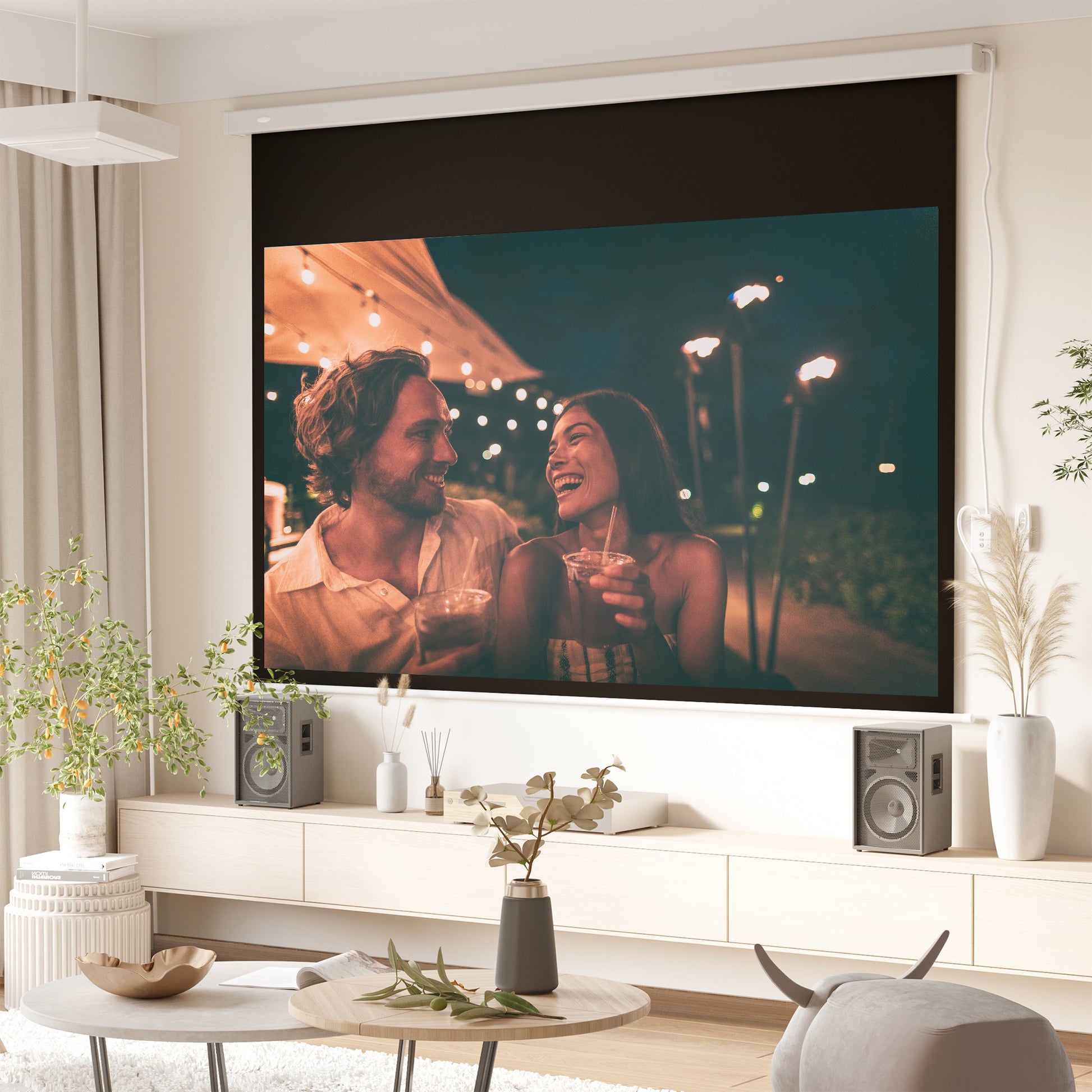 HOMCOM 100 Inch Projector Cover with Remote Control, in PVC and Metal, 247x7.5x168 cm, White - Borgè