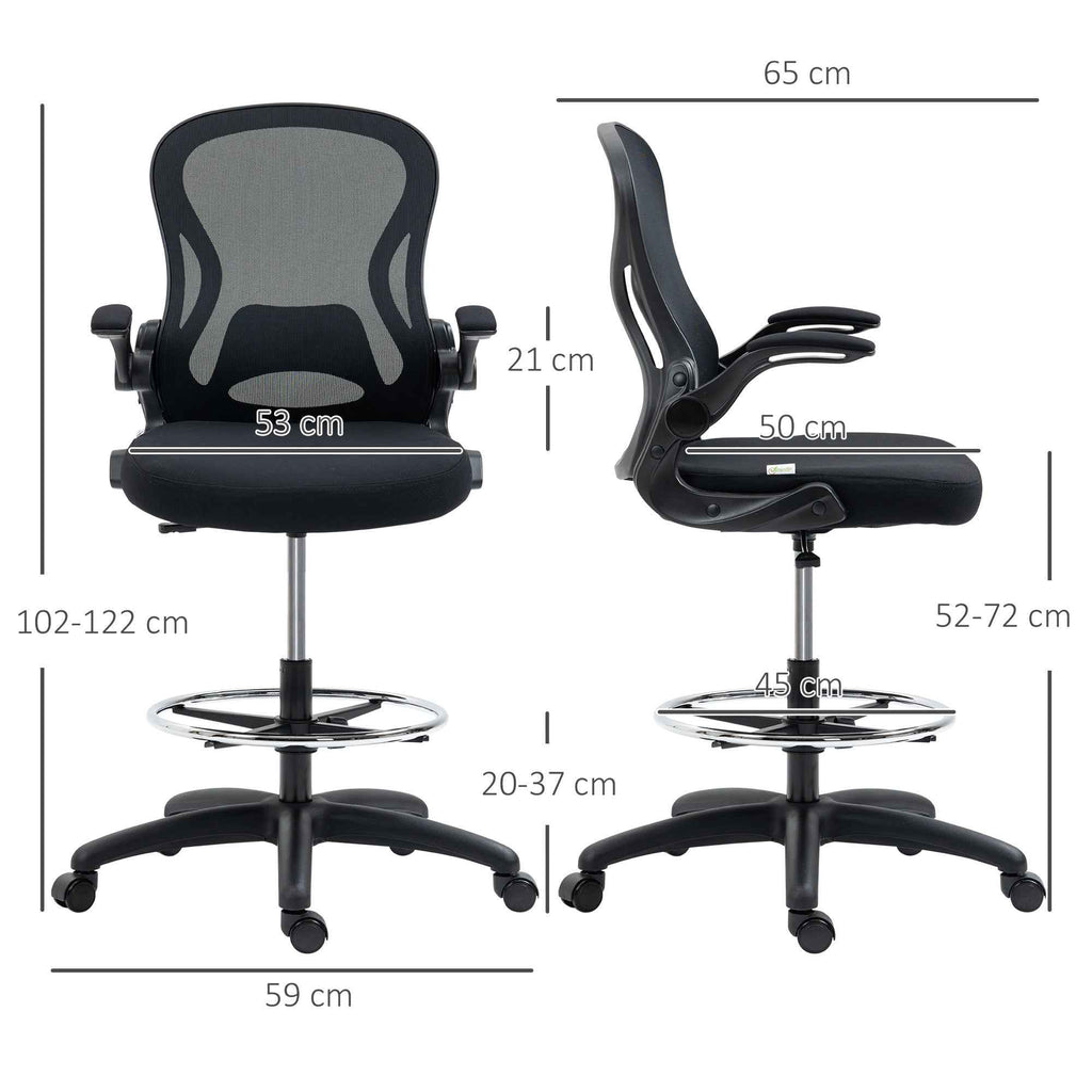Vinsetto Office Chair with Lumbar Support, Adjustable Height and Flip-Up Armrests, 59x65x102-122 cm, Black