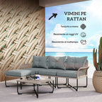 Rattan Garden Set 5-Piece with 2 Side Chairs, Central Chair and 2 Stools/Coffee Tables