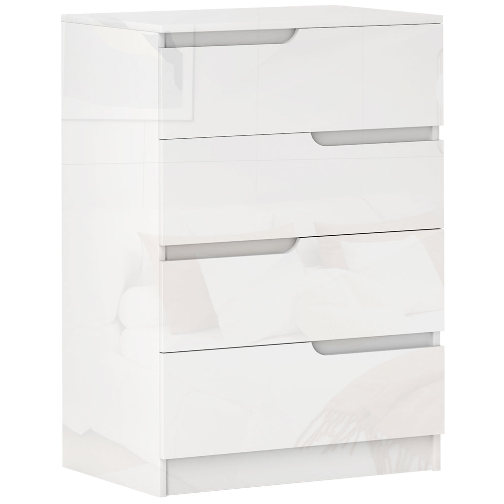 Modern and Minimal 4 Drawer Chest of Drawers in Wood, 60x40x85 cm, Glossy White