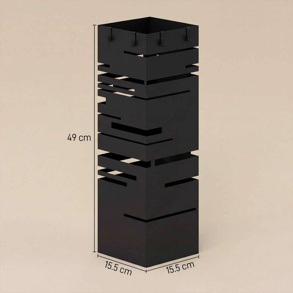 HOMCOM Freestanding Square Metal Umbrella Stand for Entryway, Black