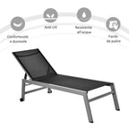 Outsunny Aluminum and Texteline Sun Lounger | Adjustable Backrest, Black and Gray, 2 Wheels | 169 x 65 x 102 cm