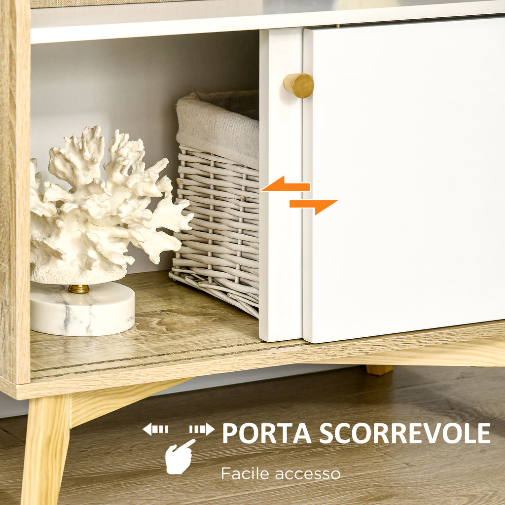 HOMCOM Living Room Cabinet with 2-Tier Open Shelf and 2-Door Cabinet, Chipboard and Pine Wood, 58x30x93 cm