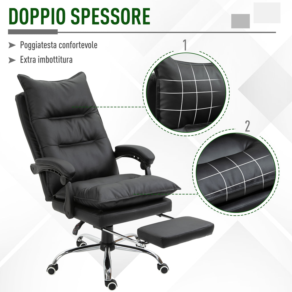 Black Faux Leather Office Chair, Height-Adjustable Executive Chair with 155° Reclining High Back and Footrest