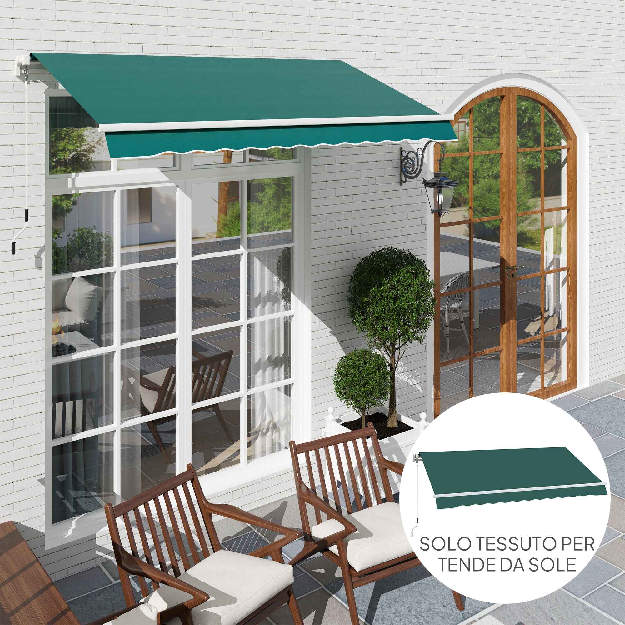 Outsunny Replacement Awning Cover for 3x2.5m Retractable Sun Shade Sail in Anti-UV 50+ Polyester, Green