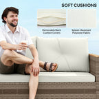 PE Rattan Garden Lounge with 2-Seater Sofa, Chaise Longue and Coffee Table, Cream