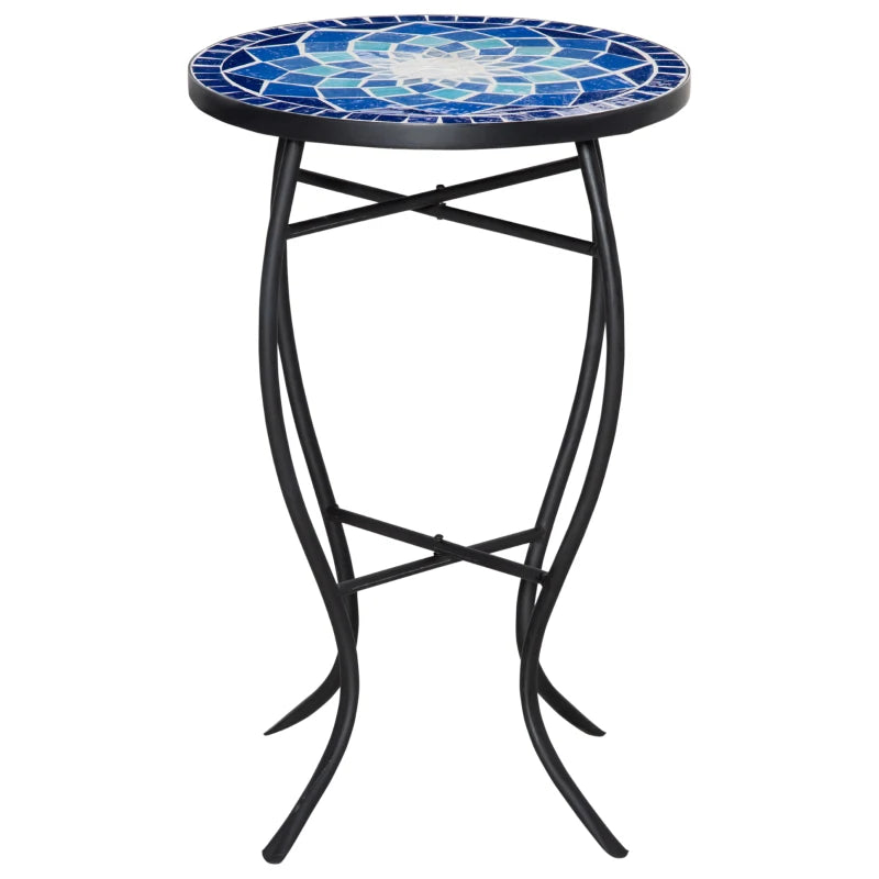 Round Mosaic Metal Garden Coffee Table with Ceramic Top, Ф35.5x53.5cm - Borge' Group Limited