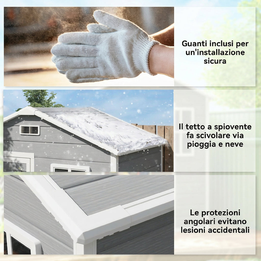 Outsunny Garden Shed, Plastic Storage Shed with Floor, Window, Lockable Door and Vents, Grey