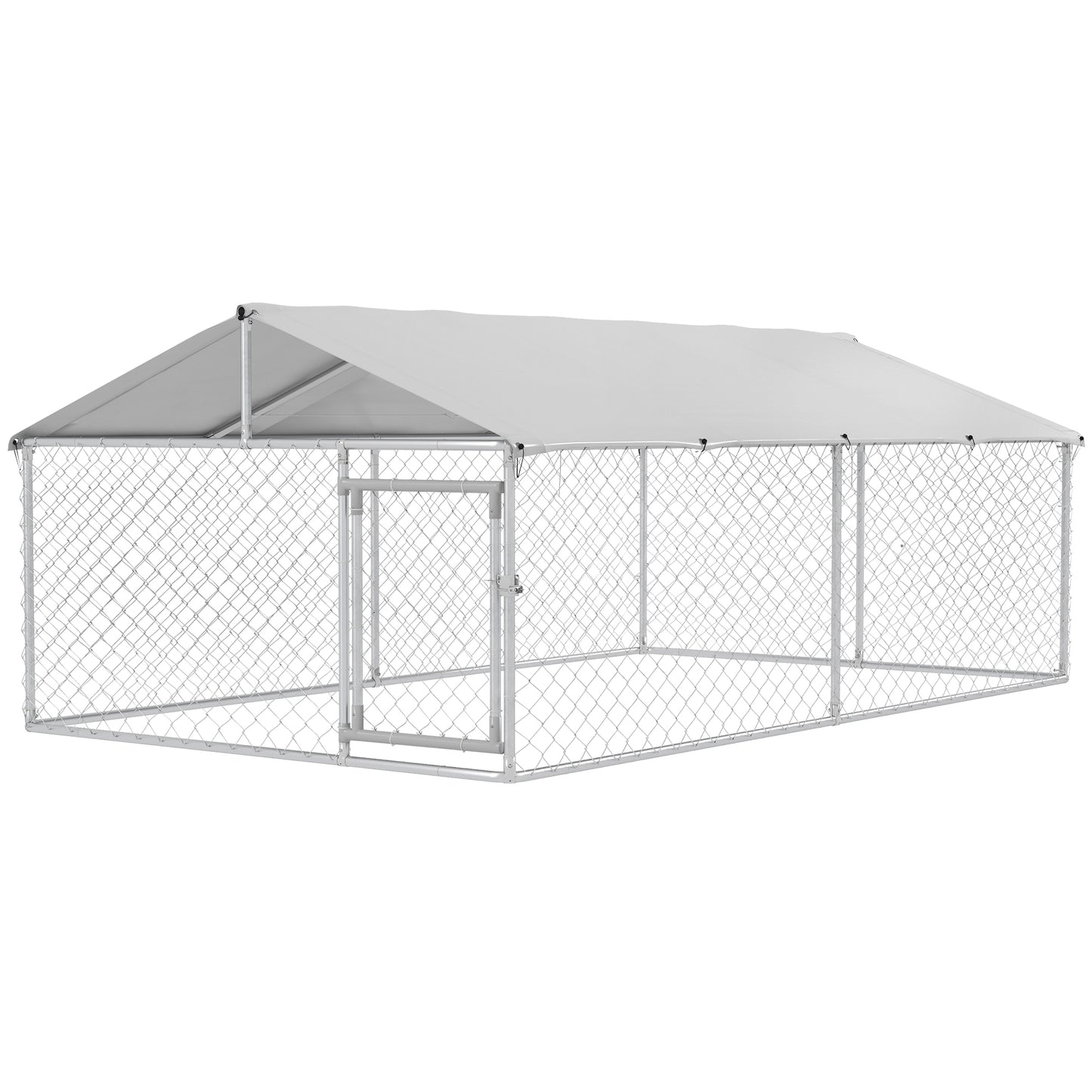 PawHut Outdoor Run for Large Dogs up to 30kg, with Waterproof and Anti-UV Roof, 4x2.3x1.5m, Silver - Borgè