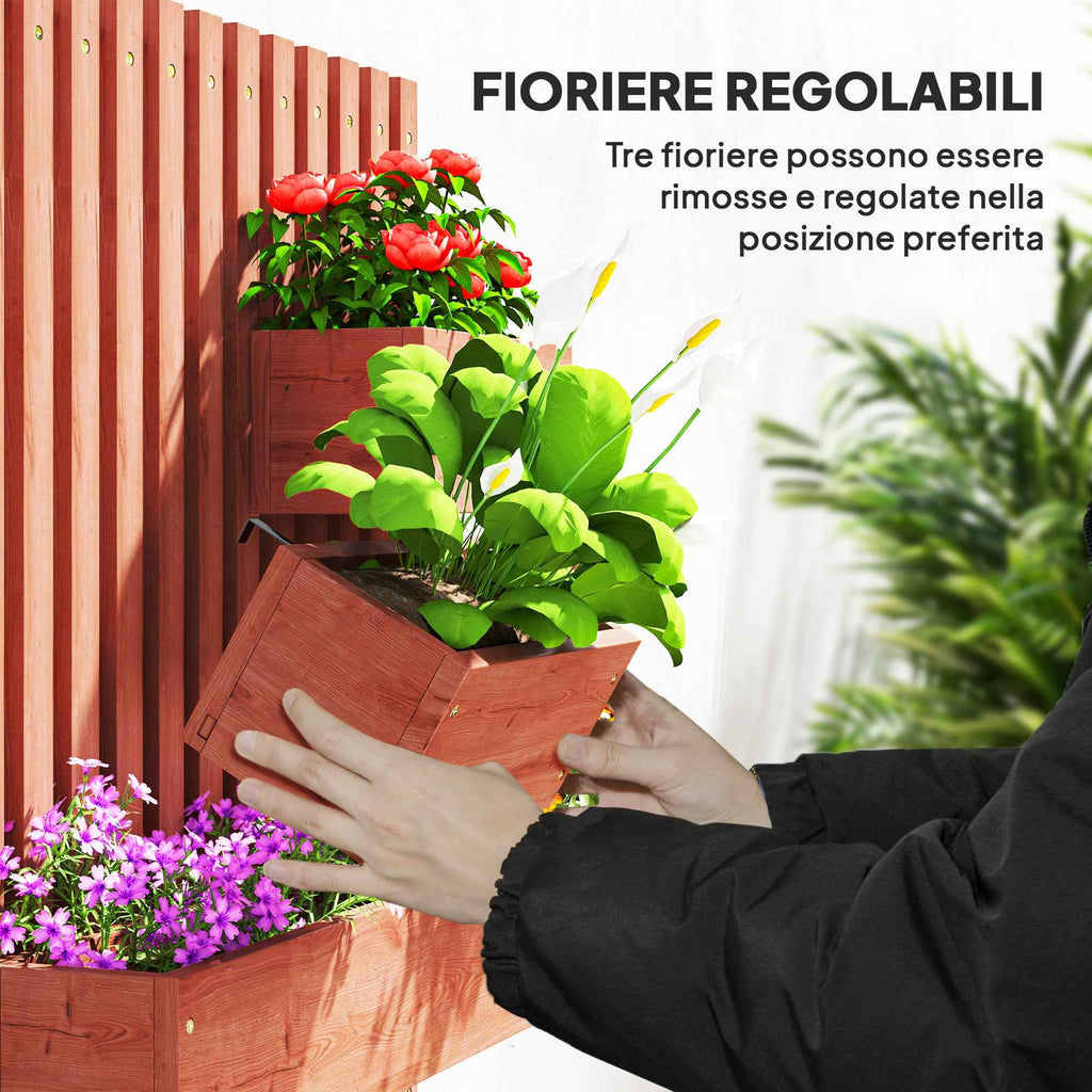 Outsunny Vertical Slatted Planter with 3 Removable Pots, in Fir Wood, 60x16x80 cm, Brown