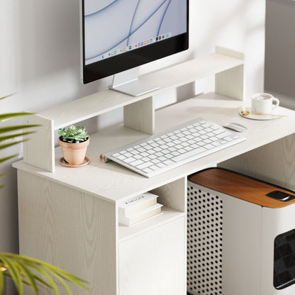 Modern Desk with Monitor Stand, Cabinet and Shelves, 108x50x94 cm, Cream