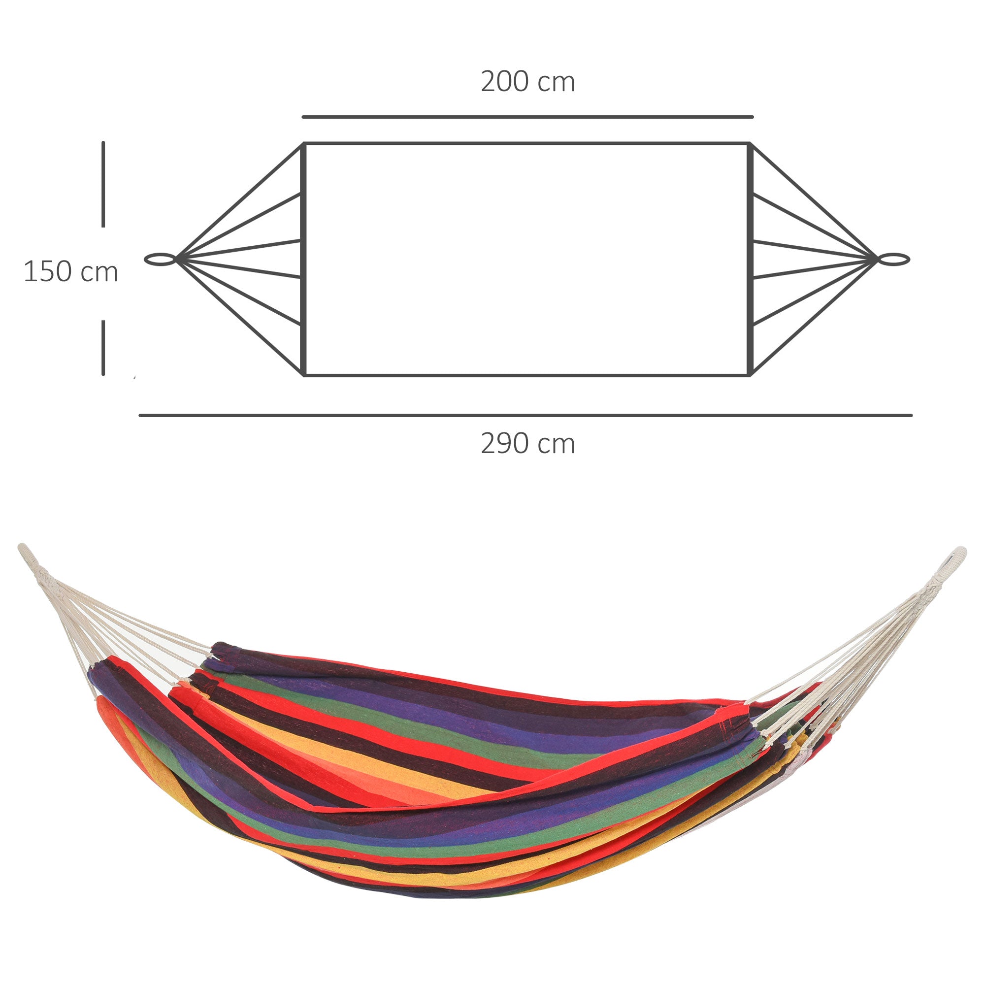 Outsunny Extra Large Cotton and Polyester Garden Hammock with Carry Bag, 200x150cm, Multicolored Stripes
