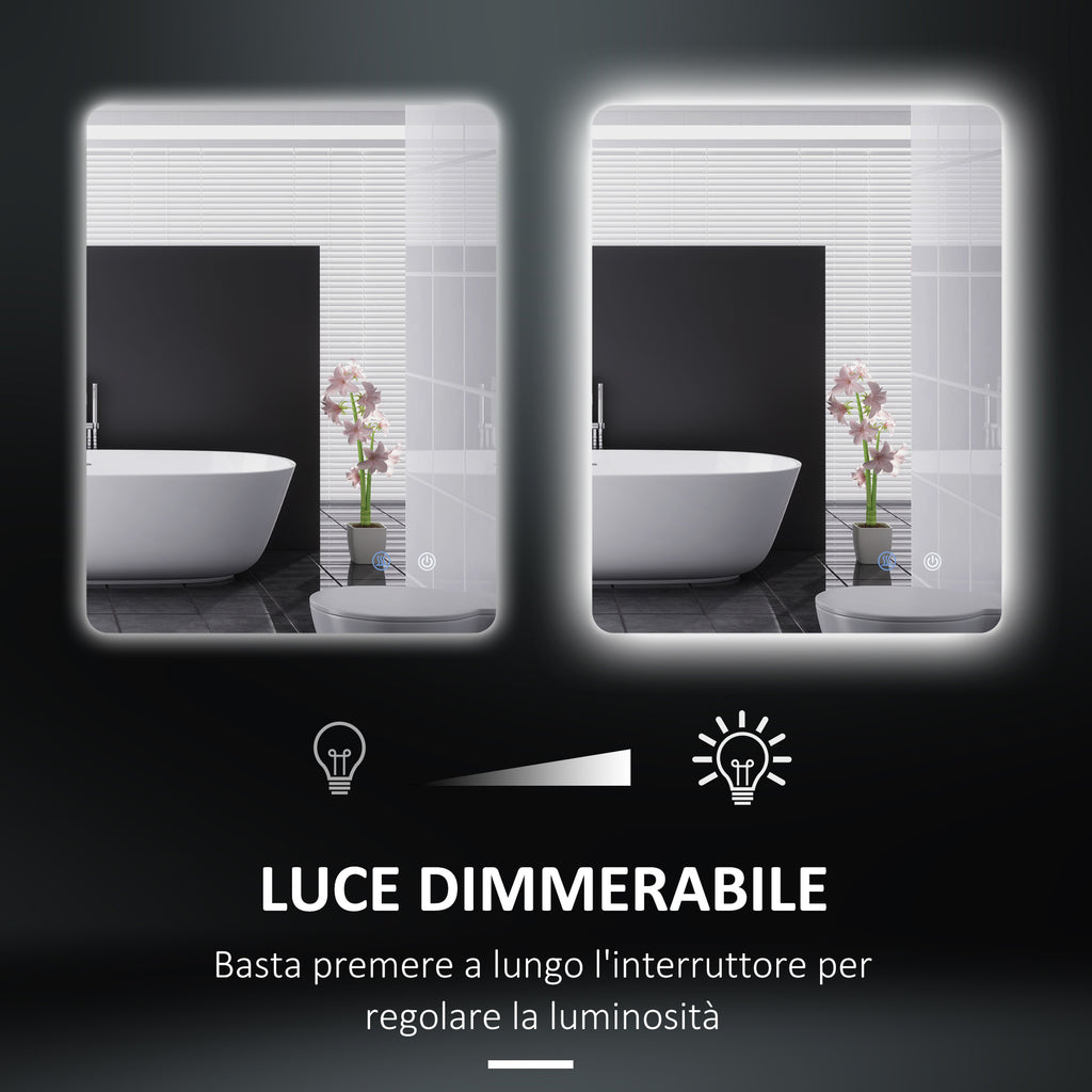 Bathroom Mirror with Adjustable LED Lights, Touch Switches and Anti-Fog Function, 70x50 cm