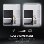 Bathroom Mirror with Adjustable LED Lights, Touch Switches and Anti-Fog Function, 70x50 cm