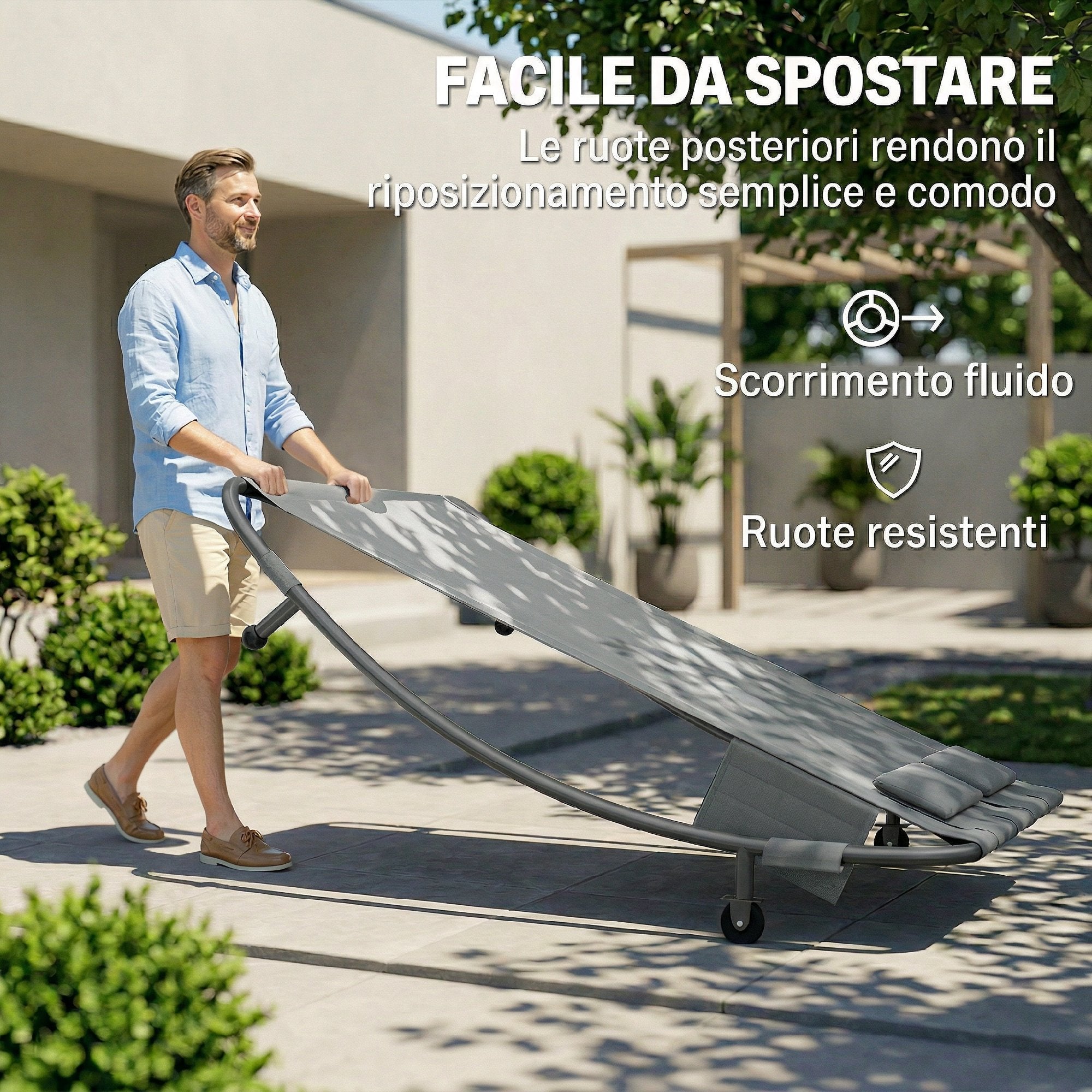 Outsunny Double Sun Lounger with Removable Canopy, Wheels, Cushions and Pockets, Grey