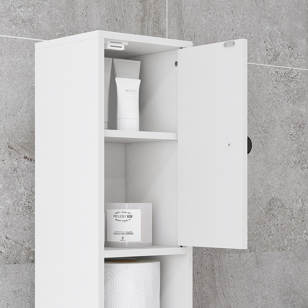 kleankin Bathroom Cabinet with Drawer, 2 Cabinets and 4 Open Shelves, Wooden, 20x20x180 cm, White