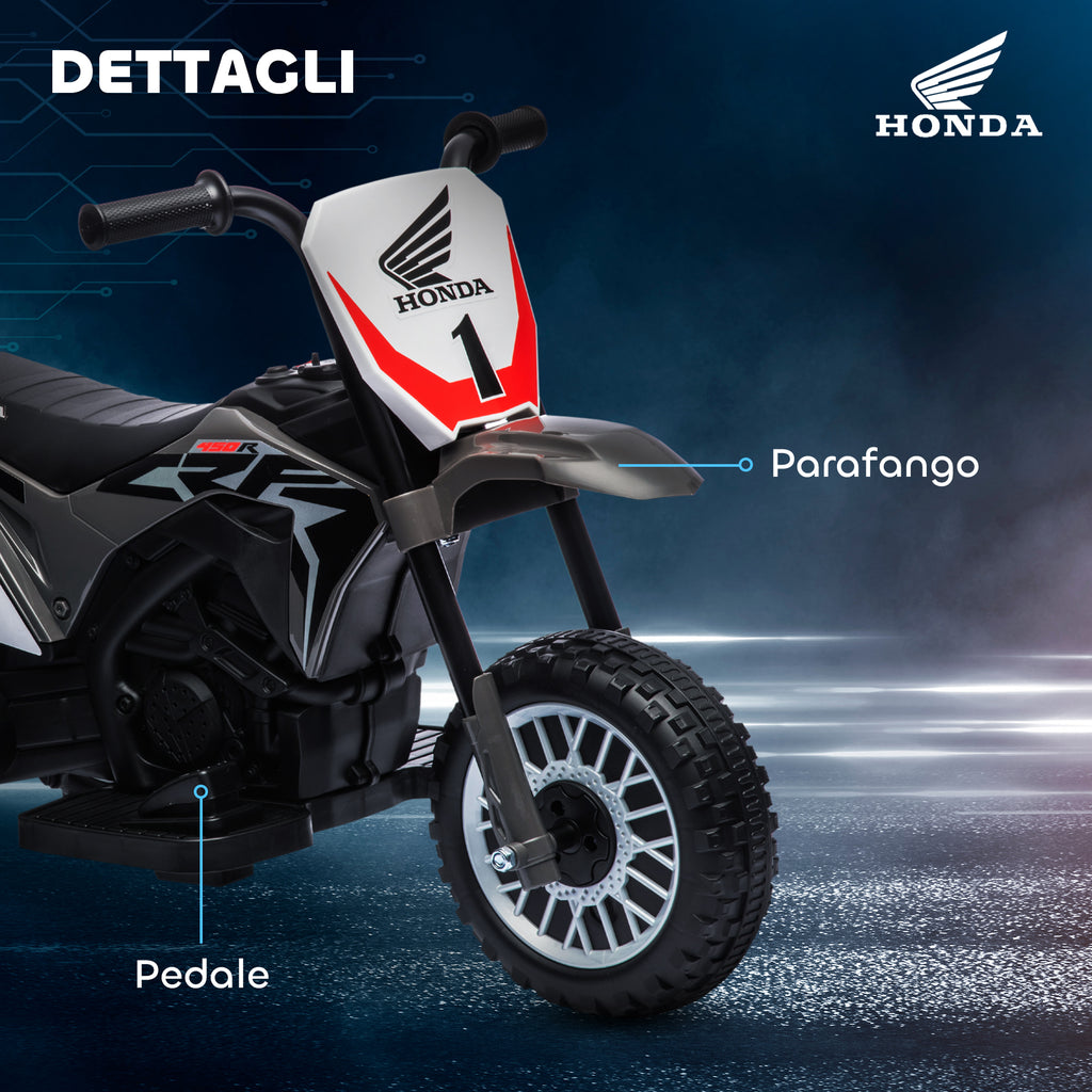 Honda CRF450RL Licensed 3-Wheeled Electric Dirt Bike for Kids with Horn, 71x40.5x43.5 cm, Grey