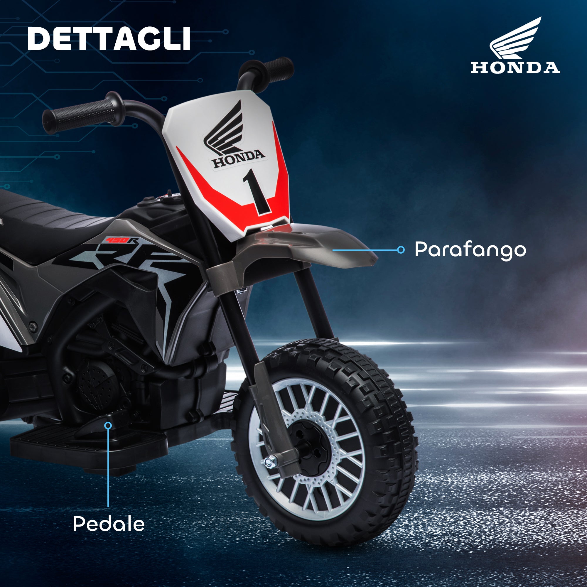 Honda CRF450RL Licensed 3-Wheeled Electric Dirt Bike for Kids with Horn, 71x40.5x43.5 cm, Grey