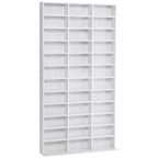 Wooden CD Bookcase with 3 Columns and 12 Adjustable Shelves, 102 x 23.5 x 195 cm, White