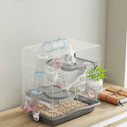 PawHut 3-Tier 14-Tube Hamster Cage with House, Ramp, and Accessories, Metal and Plastic, 45x30x45 cm, Grey