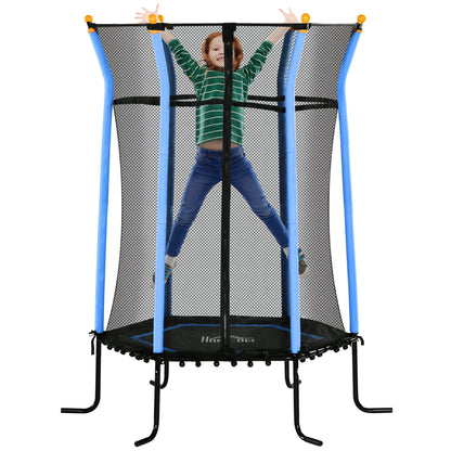 Children's Trampoline with Hinged Entry and Padded Poles, in Steel, PP and EPE, Ø163.5x190 cm, Light Blue