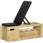 HOMCOM Multifunctional Bench with Adjustable Backrest, Storage Compartment, Rack for Weights and Elastic Bands, Wood