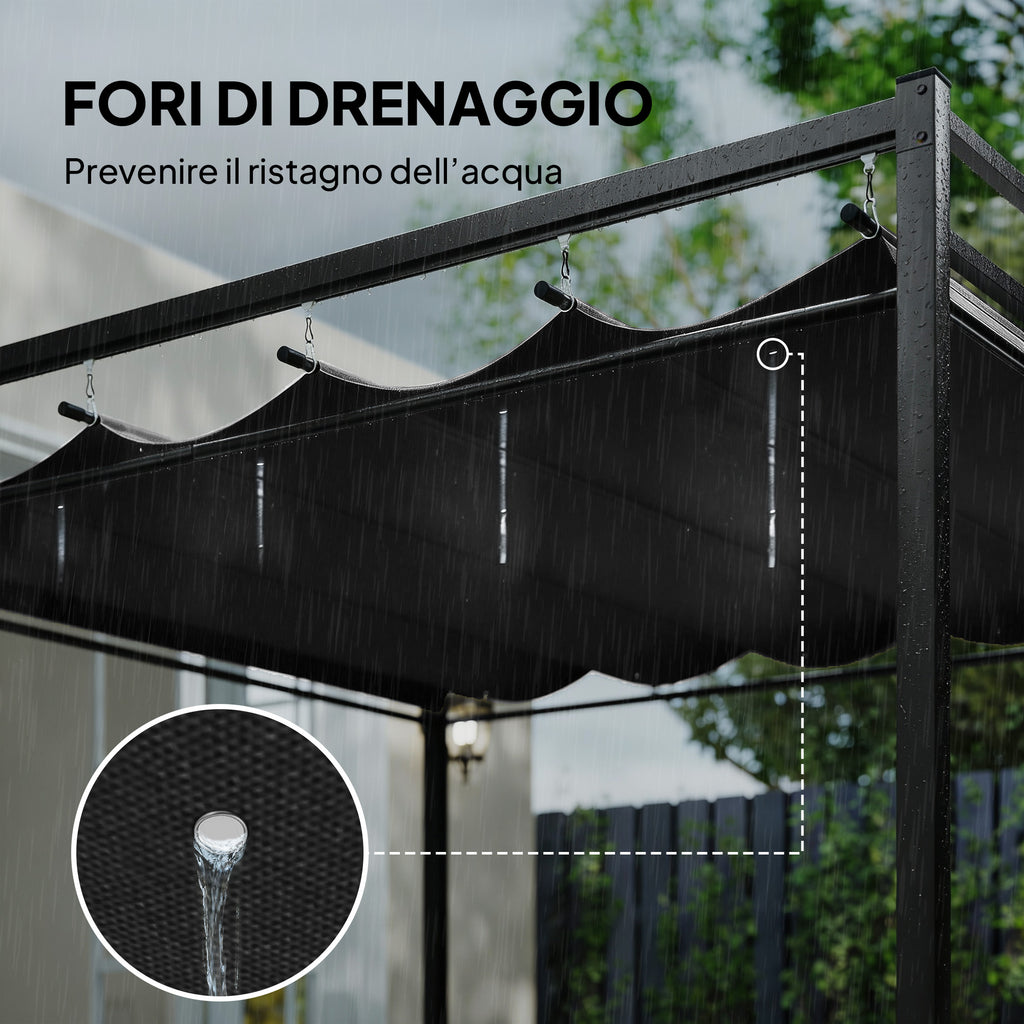 Outsunny Pergola Gazebo 3x3 m with Sliding Roof UV30+ and 4 Side Walls, Dark Grey