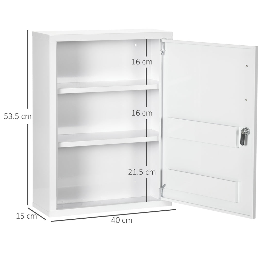 Wall Mounted Medicine Cabinet with 2 Shelves and 2 Keys, Steel, 40x15x53.5 cm, White