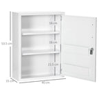 Wall Mounted Medicine Cabinet with 2 Shelves and 2 Keys, Steel, 40x15x53.5 cm, White