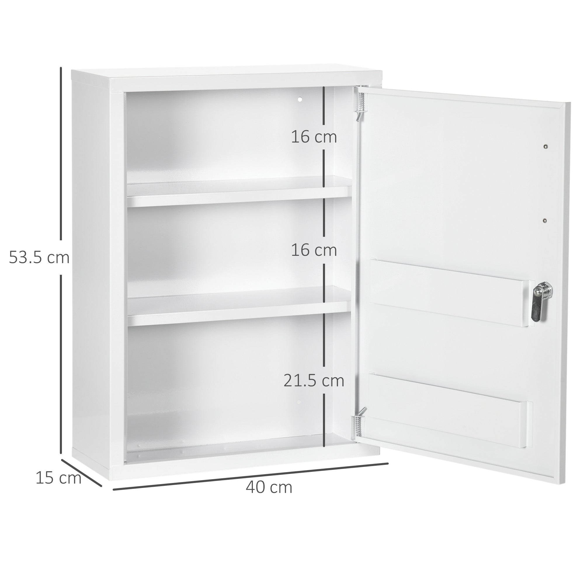 Wall Mounted Medicine Cabinet with 2 Shelves and 2 Keys, Steel, 40x15x53.5 cm, White