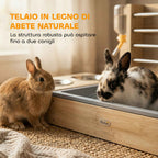 PawHut Hay Feeder with Hay Rack and Litter Box, Feeding Station, Natural Wood Color