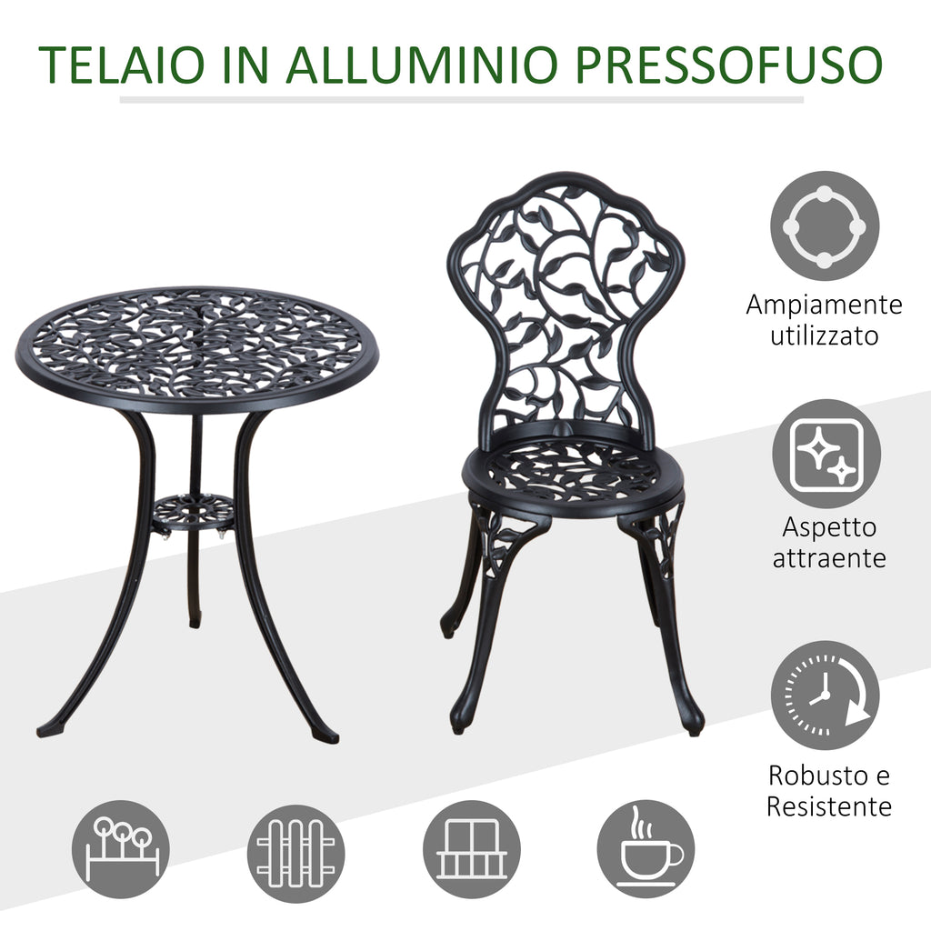 3-Piece Garden Set with 2 Outdoor Chairs and Round Aluminum Table, Black
