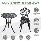 3-Piece Garden Set with 2 Outdoor Chairs and Round Aluminum Table, Black