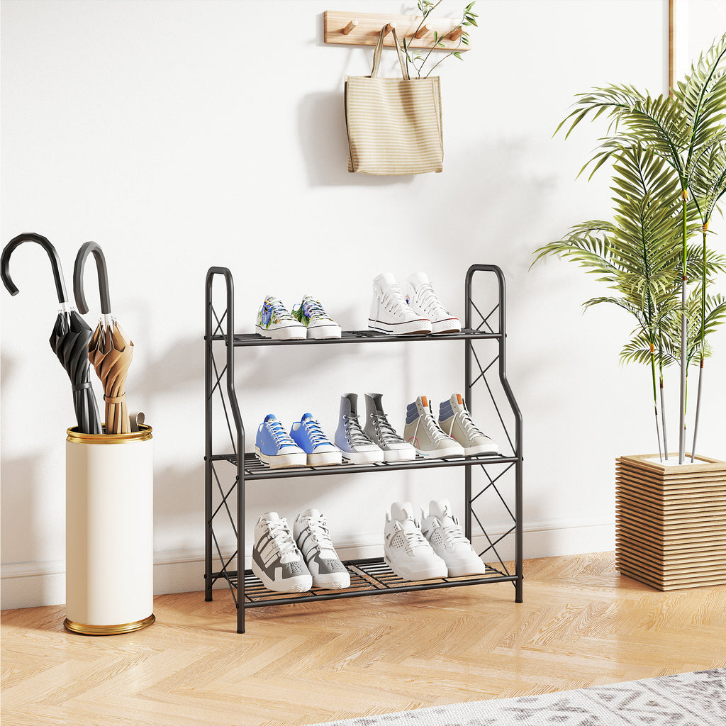 Outsunny 3-Tier Indoor/Outdoor Metal Plant Stand, 69 x 28.5 x 78 cm, Black