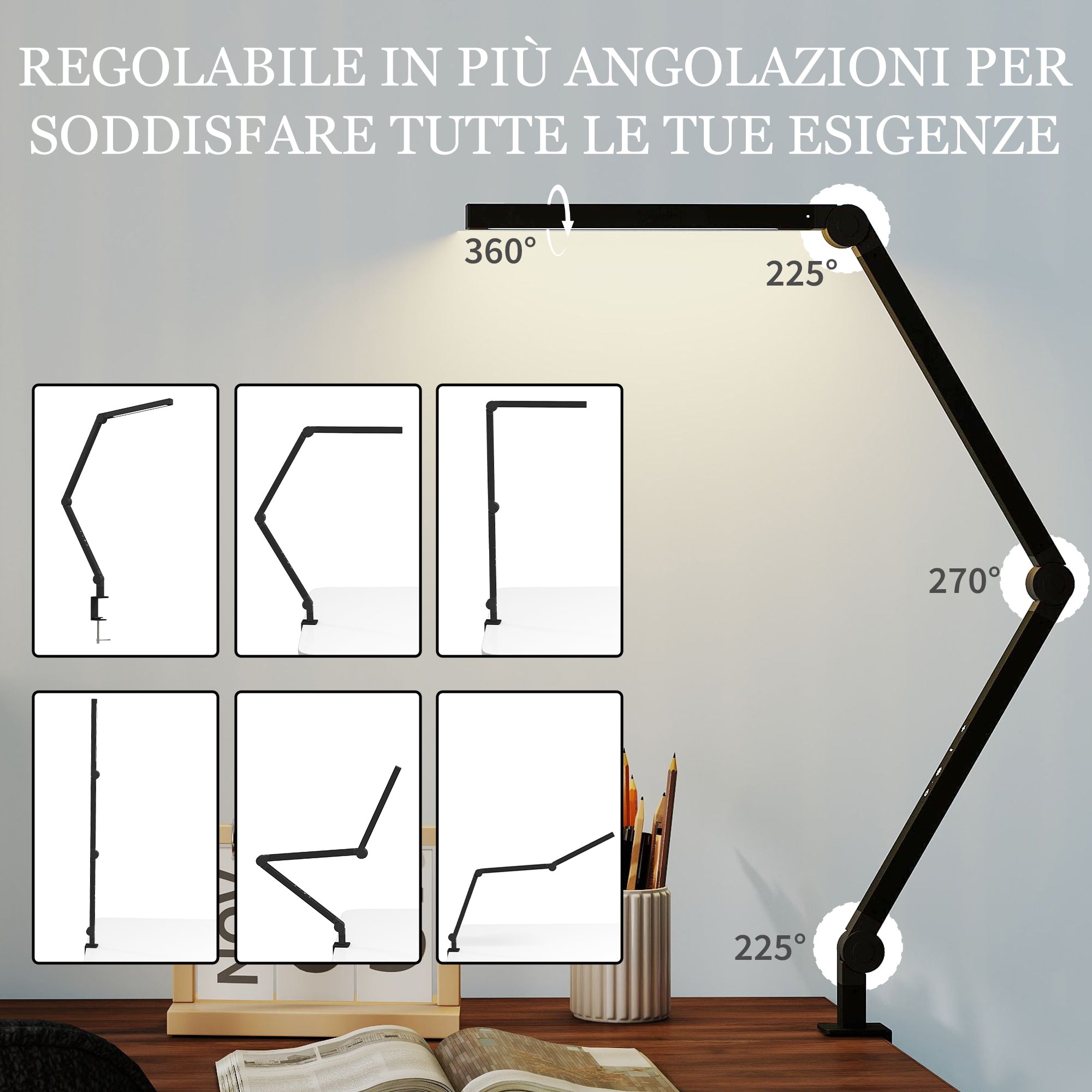 Dimmable LED Desk Lamp with Clamp, Adjustable Arm and 2 Light Colors, Black
