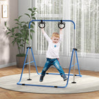 HOMCOM Height-Adjustable Gymnastics Bar for Children with 2 Rings, Steel, 148x105x88-128 cm, Blue