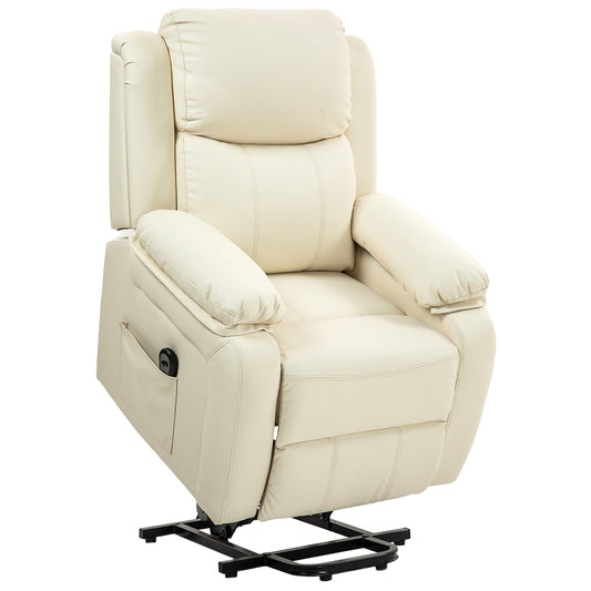 AURORA | 160° Reclining Lift Chair with Footrest and Remote Control, PU Leather and Steel, 76x90x105 cm, Cream