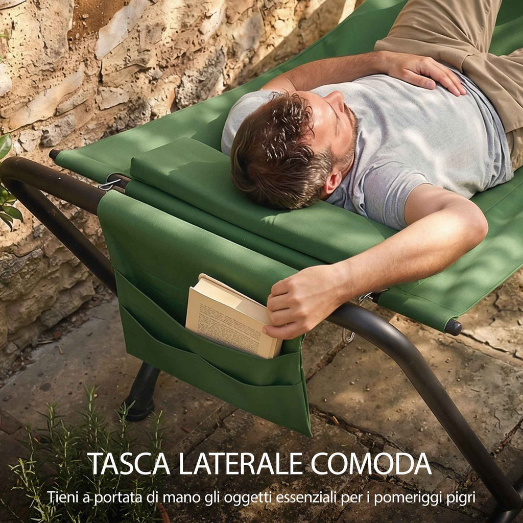 Outsunny Garden Hammock with Stand, Side Pocket and Headrest, Metal and Polyester, 237x90x92 cm, Dark Green