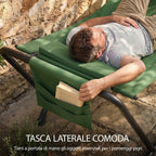 Outsunny Garden Hammock with Stand, Side Pocket and Headrest, Metal and Polyester, 237x90x92 cm, Dark Green