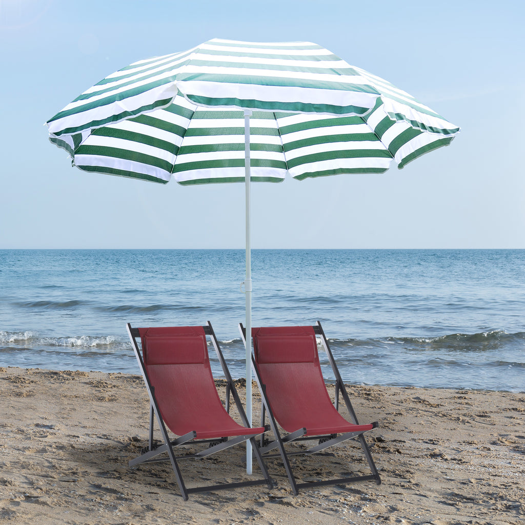 Tilting and Round Beach Umbrella in Metal and Polyester, Ø1.8x2 m, Green and White