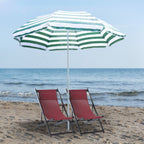 Tilting and Round Beach Umbrella in Metal and Polyester, Ø1.8x2 m, Green and White