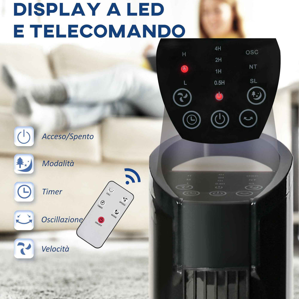 HOMCOM Tower Fan with 5m Remote Control, 70° Oscillation, 3 Functions and 3 Speeds, Black