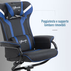 2 Piece Set Gaming Chair Reclining 130° Tilting with Footrest Stool, Black and Dark Blue